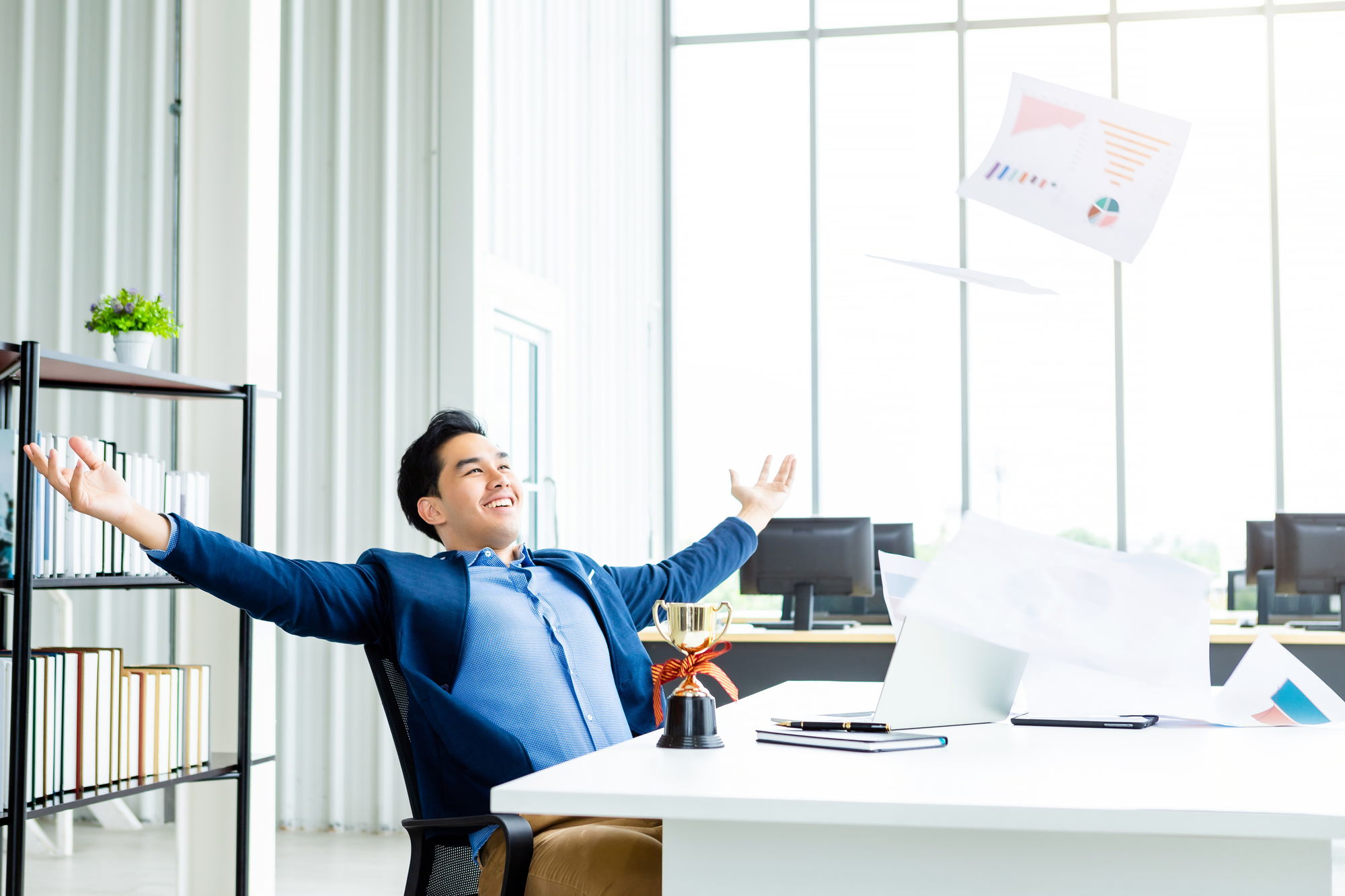 Happy Business Man Feeling Comfortable In The Office